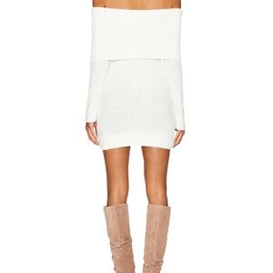 Off-Shoulder White Sweater Dress
